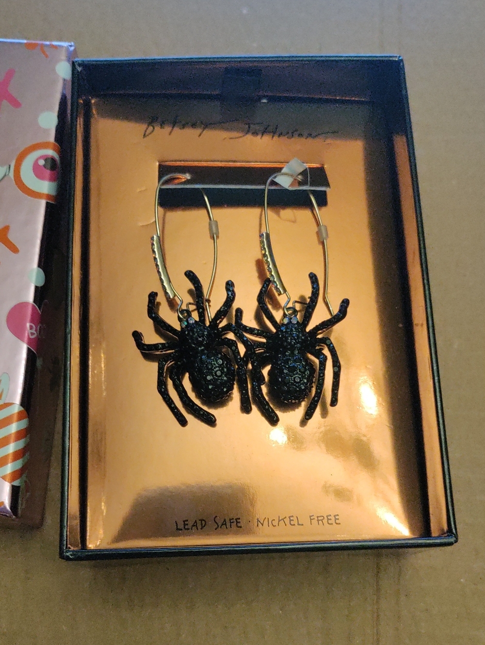 Black Spider Drop Earrings - Betsey Johnson - Picture 3 of 3